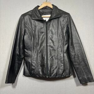 Wilsons Leather Maxima Jacket S Black Zip Front Classic Minimalist Moto Chic